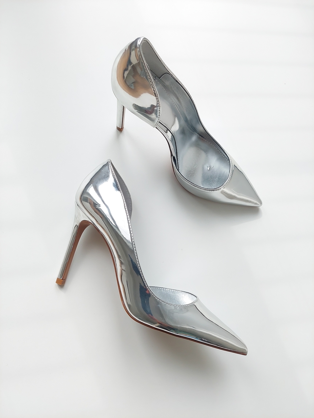 Mango Asymmetrical Heeled Shoes US 7.5 Silver Pointed-Toe Stiletto Pumps Heels
